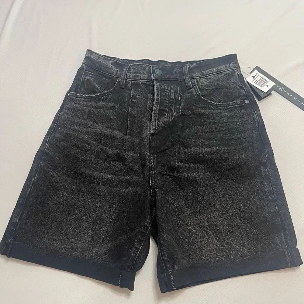 NWT EARNEST SEWN Hi Rise Pleat Connie Kaio Black Denim Shorts Size 28 NEW